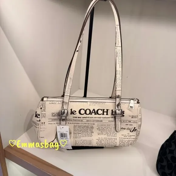 Coach Asher Shoulder Bag With Newspaper Print CDC11 pebbled leather/Chalk Multi - Picture 3 of 6